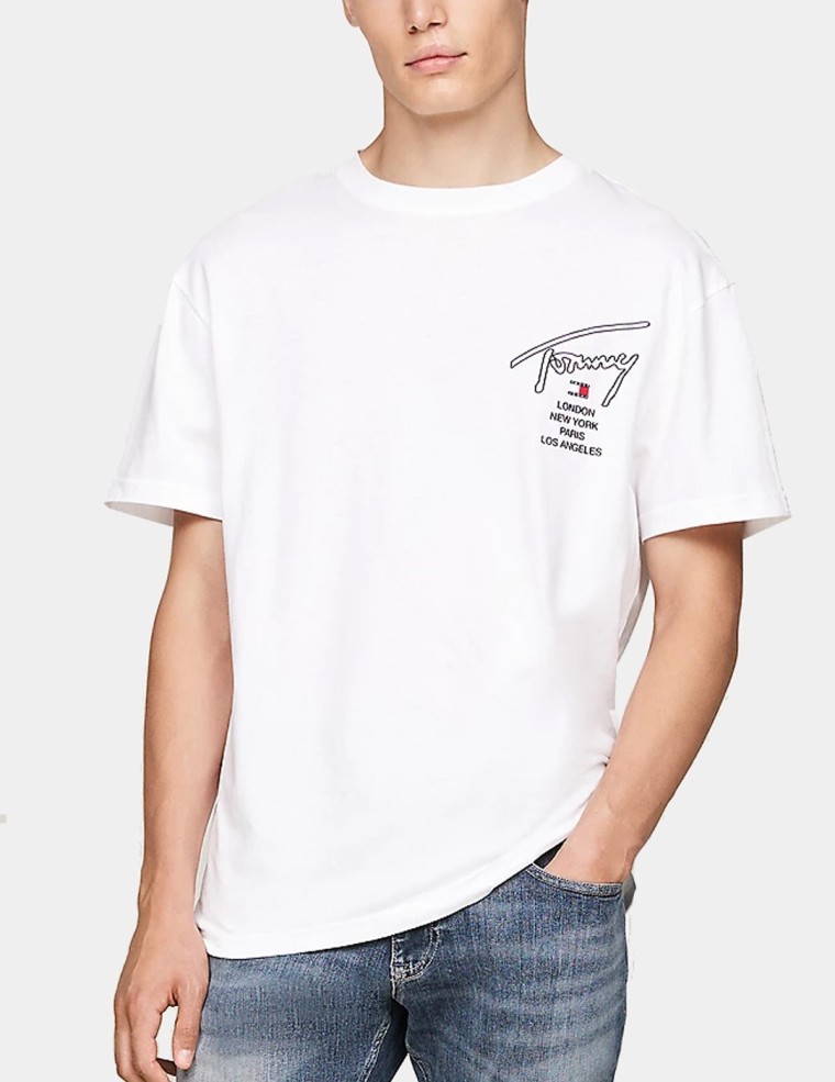 T-shirt TOMMY JEANS firma logo posteriore tee bianco